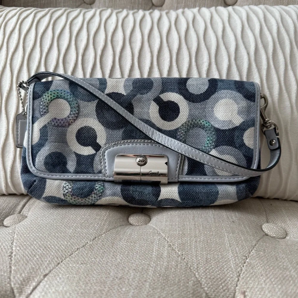 Coach Poppy Sequin 3D Op Art Canvas Bag - Blue/Grey/Silver